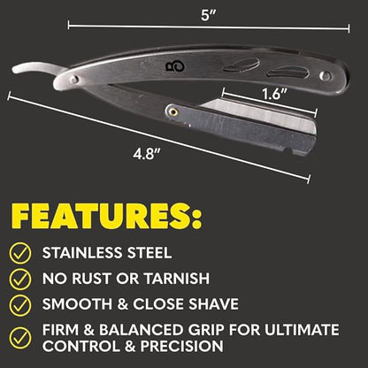 The Beard Club Straight Razor for Men - Navajas Para Barbero - Barber Straight Edge Razor Kit - Single Derby Blade Cutthroat With 5 Replaceable Stainless Steel Blades
