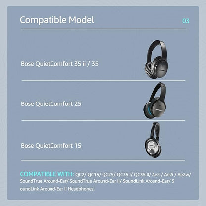 Cooling-Gel QuietComfort 35 / QC35 ii Fabric Replacement Ear Pads for Bose Headphones, Compatible with Bose QC45 QC25 QC2 QC15/ Around-Ear 2 AE2i AE2w/ SoundTrue & SoundLink Series, Blue