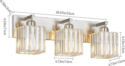 FDPBY Modern Vanity Light 3-Lights Brushed Nickel Vanity Light Crystal Bathroom Wall Light Bathroom Light Fixtures