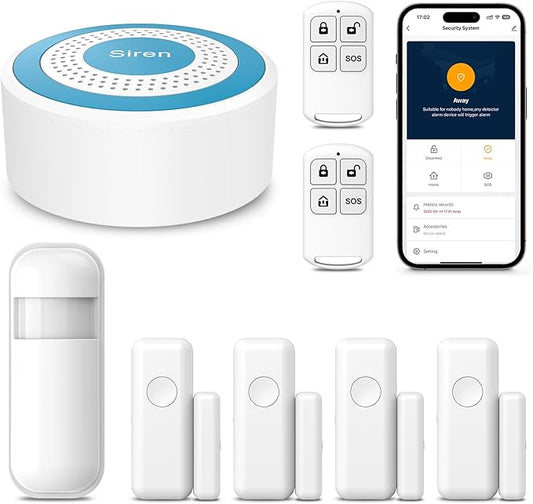 PGST Wifi Home Alarm System,Smart Home Security Systems with Instant Tuya App Alerts,8 PCS Door Alarm Kits Siren Hub with Motion and Door Sensors,Remote,Work with Alexa for Villa,Apartment,Kids Safety
