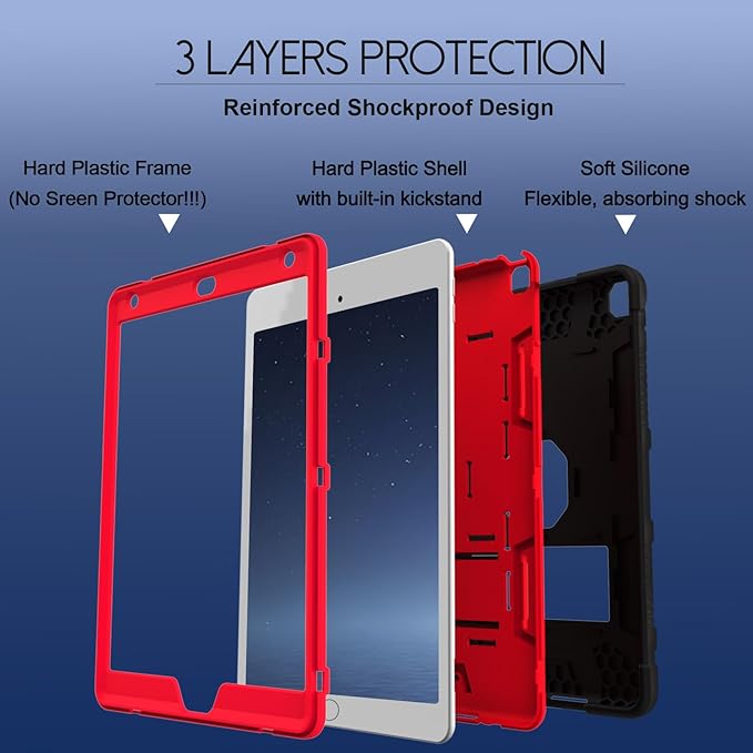 Rantice iPad 10.2'' Case, Hybrid Shockproof Rugged Drop Protection Cover with Kickstand for iPad 7th/8th/9th Generation (Black+Red)