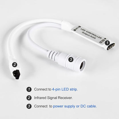 44 Key LED Strip Light Remote Controller, IR Wireless Dimmer with 4-Pin Output for RGB 3528 5050 5630 LED Tape Lights, 12V/24V DC5-24V Power Supply Replacement Remote