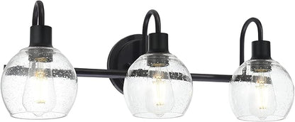 WINSHEN Modern 3-Lights Black Vanity Light Fixtures Farmhouse Metal Bathroom Lighting with Seeded Globe Glass for Hallway Kitchen Over Mirror Bedroom