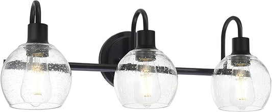 WINSHEN Modern 3-Lights Black Vanity Light Fixtures Farmhouse Metal Bathroom Lighting with Seeded Globe Glass for Hallway Kitchen Over Mirror Bedroom