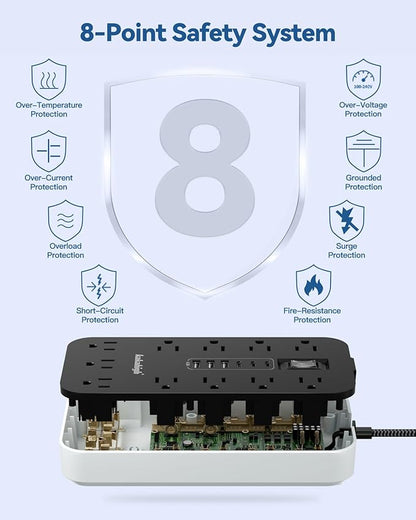 25 FT Extension Cord with USB Ports- Power Strip with USB, 1625W Multi Outlet with 11 AC Outlet 6 USB (24W/4.8A), Charging Station for Multiple Devices, for Home, Office, Dorm, Gaming Room Essentials