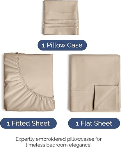 Twin Size 3 Piece Sheet Set - Comfy Breathable & Cooling Bed Sheets Set - Hotel Luxury Bedding for Women, Men, Kids, Teens, Boys & Girls - Deep Pockets, Ultra-Soft and Wrinkle Free - Oeko-Tex - Cream