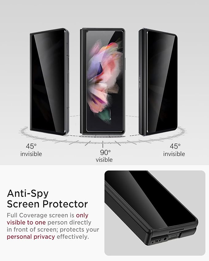 Miimall for Samsung Galaxy Z Fold 3 Case with Privacy Screen Protector, [Anti Spy] Built-in Adjustable Kickstand & Magnetic Hinge Protection Full-Body Protective Case for Galaxy Z Fold 3 5G Black