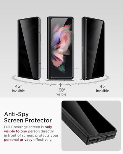 Miimall for Samsung Galaxy Z Fold 3 Case with Privacy Screen Protector, [Anti Spy] Built-in Adjustable Kickstand & Magnetic Hinge Protection Full-Body Protective Case for Galaxy Z Fold 3 5G Black