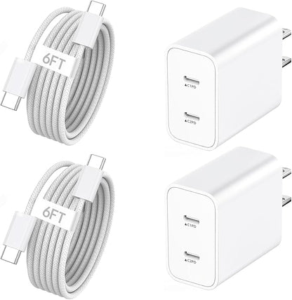 iPhone 17 Charger Fast Charging,2-Pack 6FT 2in1 Dual USB C PD Charger Block Type C to C Woven Charger Cable for iPhone 17 Pro Max/17 Pro/Air/16 Pro Max/16 Plus/16e/15 Pro/15 Plus,iPad Pro/Air/Mini