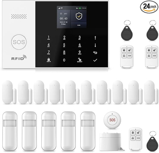 Alarm System for Home Security,24Pcs WiFi+GSM/4G No Monthly Fee Wireless Security System, Phone App Control,Real-Time Alert,Auto Alarm Dial,Compatible with Alexa & Google,No Monthly Fee