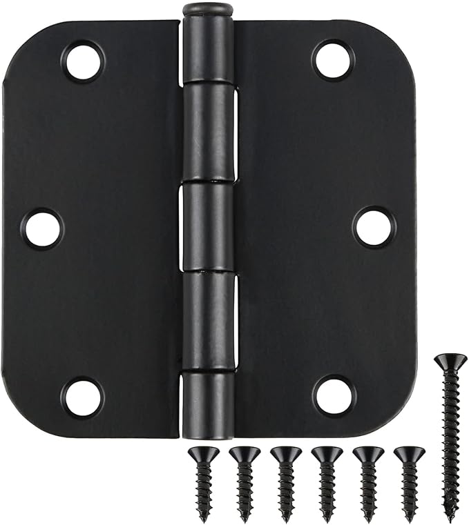 Matte Black Door Hinges 3.5 Inch Rounded 12 Pack Interior 3 1/2" Flat Iron Hinge 5/8" Radius 3 ½"Doors Hardware for Wood Frame and Clear Glass Indoor Bed Room,DIY Assemblely Gate,Closet,Table,Farm