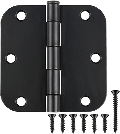 Matte Black Door Hinges 3.5 Inch Rounded 12 Pack Interior 3 1/2" Flat Iron Hinge 5/8" Radius 3 ½"Doors Hardware for Wood Frame and Clear Glass Indoor Bed Room,DIY Assemblely Gate,Closet,Table,Farm