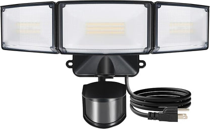 LUTEC 50W Motion Sensor Outdoor Lights, 5500 LM Plug in Flood Light Outdoor, Dusk to Dawn, IP65 Waterproof Security Lighting, 5000K Daylight, Adjustable Wall-Mounted for Garage, Yard, Porch (Black)