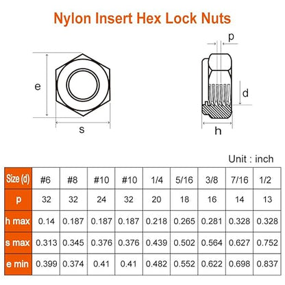 MewuDecor 3/8-16 Nylon Insert Hex Lock Nuts Locknuts, 304 Stainless Steel 18-8, Bright Finish, 25 PCS