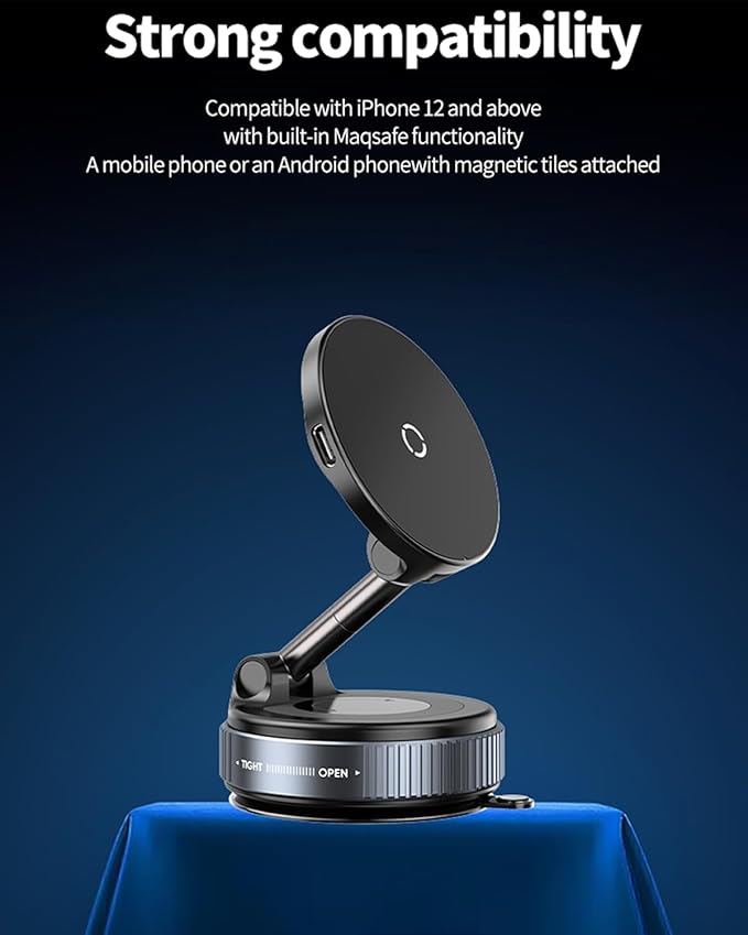 Spinning Vacuum Magnetic Phone Holder 15W Fast Wireless Charger for All Smartphones & All Car Models Holds Like Glue on Bumpy Roads! FCC Certified car Phone Mount Magnetic