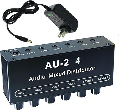1/8" aux Input Mixing 2 in 4 Channel Way Out Headset Box Headphone Amplifier 3.5mm Mixer 1/8 inch Stereo Audio Amp with Ultra-Compact Portable mini Jack 3.5 Splitter hup for Studio and Stage