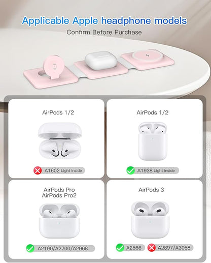 Charging Station for Apple Multiple Devices: 3 in 1 Foldable Magnetic Wireless Charger Stand - Travel Charging Dock Compatible with iPhone 16 15 14 13 12 Pro Max Plus Apple Watch AirPods
