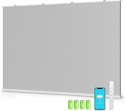 THIRDREALITY ZigBee Smart Blind Gen2, Motorized 100% Blackout Window Shades with Remote, Cordless Honeycomb Blinds, Automatic Height, C2 Rechargeable Batteries Powered, 65" W x 74" H Beige/White