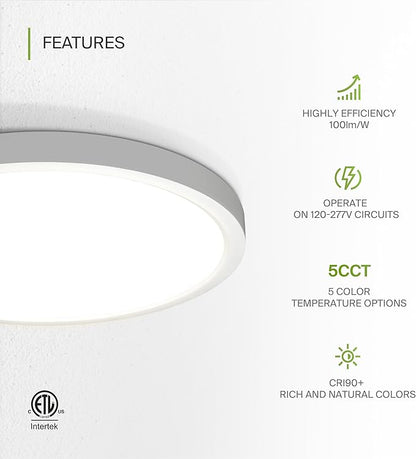 ASD LED 15" Round Flush Mount Ceiling Light Fixture, Low Profile Surface Lighting | 5CCT, Dimmable, Ultra-Thin, ETL Listed | 28W 2300LM 2700-6000K 100-277V | Kitchen, Bedroom, Hallway Lamp | White