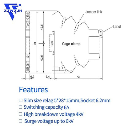 3Pcs 24V Miniature Relay for PLC Controller 24VDC and 24VAC Relay SPDT 6Amp with LED Light Socket 41F-1Z-C4 Spring Terminals Push in Socket No Need for Screw