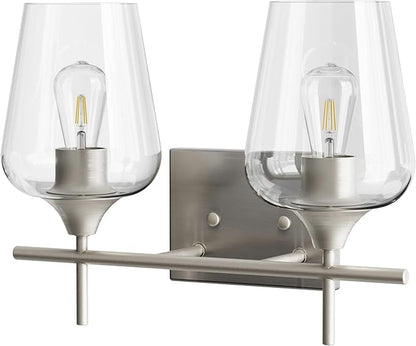 VONLUCE Bathroom Vanity Light, 2 Light Bathroom Light Fixture Over Mirror, Bathroom Wall Lamp with Clear Glass, Modern Brushed Nickel Vanity Lighting fixtures for Bathroom, Bedroom, Hallway