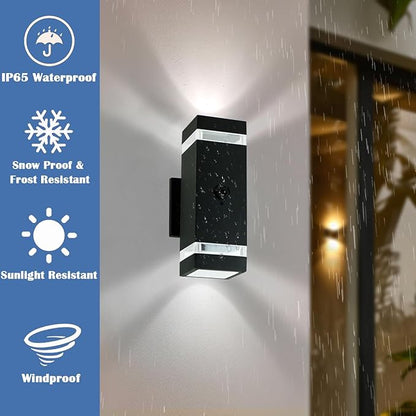 iYogaled Motion Sensor Outdoor Wall Lights with 3 Lighting Modes, Dusk to Dawn Porch Light with Bulbs Include, IP65 Waterproof Modern Black Wall Sconce for Patio, Garage, Front Door