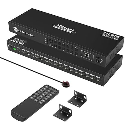 TESmart 16×1 HDMI Switch 16 in 1 Out 4K HDMI Switcher with IR Remote 4K@60hz 16 Port HDMI Switch Box HDCP 2.2,Auto Switch,19-inch Rack-Ears Mount,LAN Port Control,Auto Scan Switch