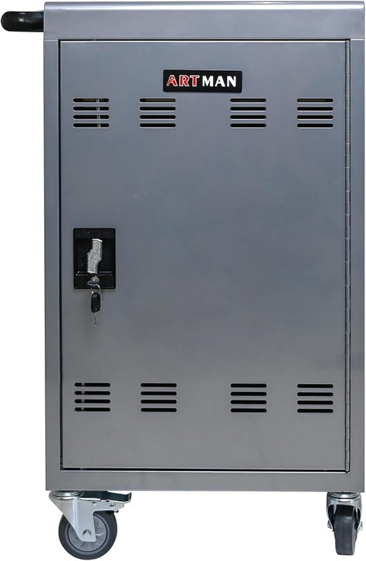 Aokleo 32 Devices Laptop Charging Cart, Tablet Storage Carts for Pad Up to 16.3" Screen Size, Classroom Computer Mobile Charging Station for Pads,Chromebooks,Laptops,Security Storage (Silver)
