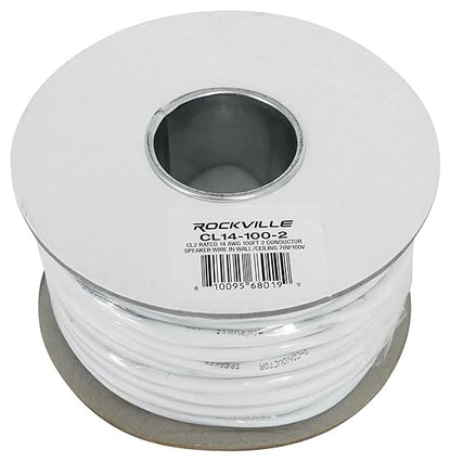 Rockville CL14-100-2 14 AWG 100ft Speaker Wire, CL2 Rated, 70V/100V Compatible, in-Wall/Ceiling, Oxygen-Free Copper, Low Resistance, Perfect for Home and Commercial Audio