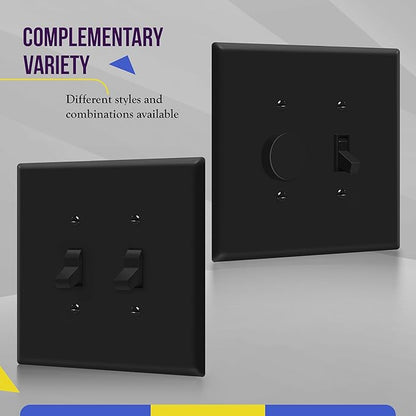 ENERLITES Double Toggle Switch Cover, Two Gang Light Switch Wall Plate, Gloss Finish, Oversized 2-Gang 5.5" x 5.5", Unbreakable Polycarbonate Thermoplastic, UL Listed, 8812O-BK, Black