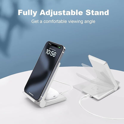 PDKUAI 2 in 1 Wireless Charger,[New Update] 25W Foldable Wireless Charging Station for iPhone 16/16 Pro/15/14/13/12/11/8/Airpods,Dual 15W Fast Dual Induction Charge Stand for Samsung Galaxy/Buds3