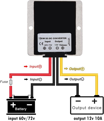 MGGi DC/DC Voltage Reducer 60V 72V Step Down to 12V 10A 120W, Waterproof Converter Regulator, Power Supply Module Buck Transformer, for Golf Cart, forklifts, Car