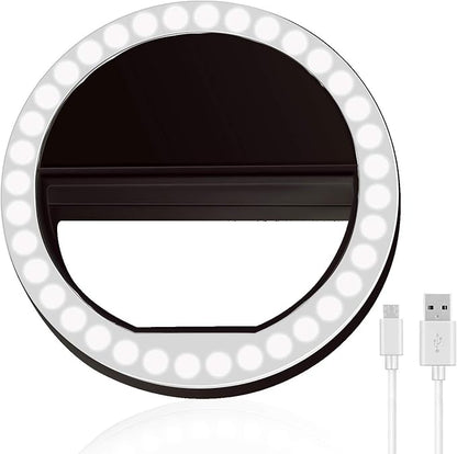 XINBAOHONG Selfie Ring Light Rechargeable Portable Clip-on Selfie Fill Light with 36 LED for Smart Phone Photography, Camera Video, Girl Makes up Black …