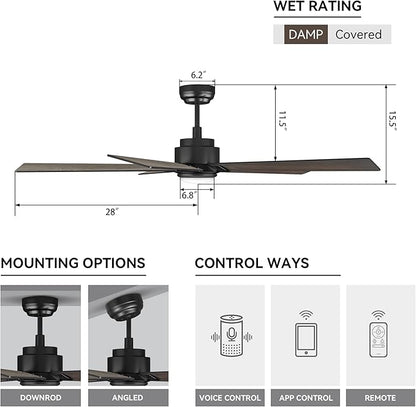SMAAIR Smart Ceiling Fan with Light, 56inch Indoor and Outdoor ceiling fan with Remote, Compatible with Alexa/Google Assistant/Siri Shortcut, App control with Timer and Schedule(Walnut/Light Wood)