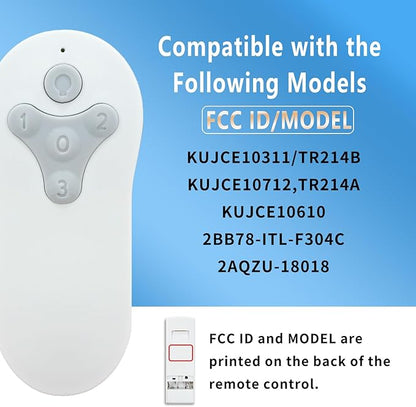 Ceiling Fan Remote Control Replacement, Compatible with Harbor Breeze KUJCE10311/TR214A KUJCE10712/TR214B 2BB78-ITL-F304C | 3-Speed + Light Dimmer | Learning Key Setup with Wall Mount (Remote Only)