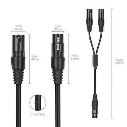 5 Pack XLR Splitter Cable,1 Female to 2 Male, 1.5FT Stereo Mic to L&R Audio Y-Splitter Cable