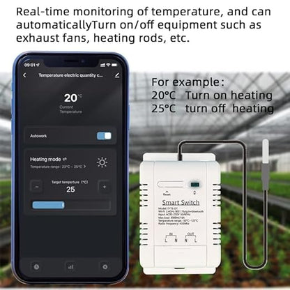 Yitouniu WiFi Smart Waterproof Temperature Controller Sensor Module, Tuya app Wireless Remote 16A Smart Switch with Energy Consumption Monitoring, Compatible with Alexa Google Home