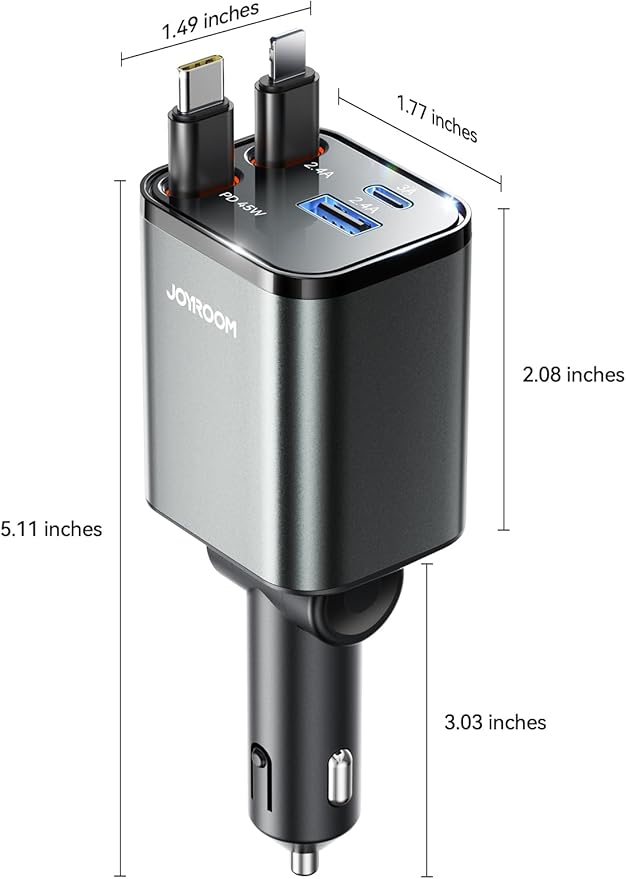 [2025 Ultra-Compact] JOYROOM Retractable Car Charger 84W Car Charger USB C for iPhone 16 Fast Charging, Car Accessories, Car Adapter Travel Essentials Gifts for Women Men, for iPhone 16 15 14 13 12