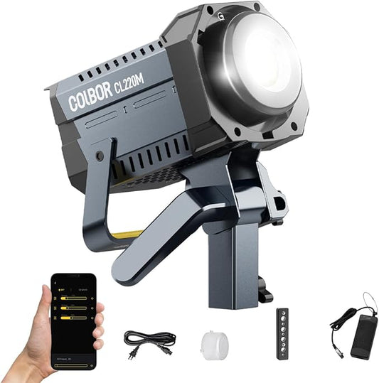 Video Light, COLBOR CL220M LITE 220W Continuous Output Lighting 2700-6500K CRI96+ 10,800Lux at 3.3ft COB Studio Light with 7 Light Effects Bowens Mount APP, Video-Light-Studio-LED-Photography