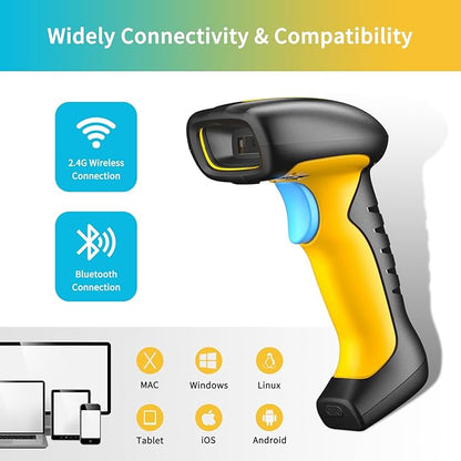 NETUM Upgraded QR Industrial Bluetooth Barcode Scanner with Charging Dock, Wireless 2D 1D Bar Code Reader 2600mAh Drop Protection Shock Dust Proof Hands Free for Windows Mac Android iOS (RD-1200)