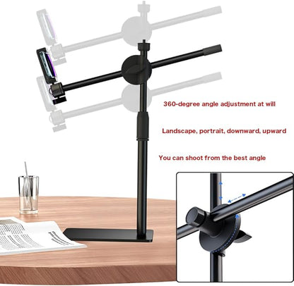 HVAYING Overhead Phone and Camera Mount Stand for YouTube Live Video Cooking Makeup and Crafts - Compatible with iPhone Logitech Webcam