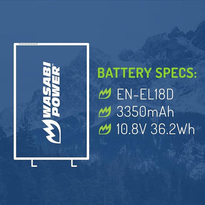 Wasabi Power Battery 2-Pack and Dual Charger for Nikon EN-EL18d, MH-33, Z9, D4, D5, D6, D850 (with adapters/Grips)
