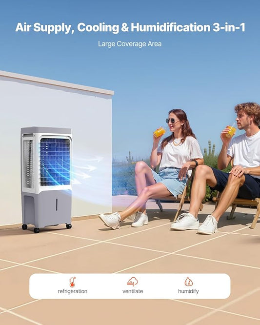 VEVOR Evaporative Air Cooler & Swamp Cooler, 1800 CFM Air Conditioner with 6.8 Gallon Water Reservoir, Remote Control, 12H Timer, 4 Ice Containers, 3 Fan Speeds, Air Humidifier, and Silent Operation