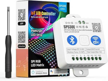 BTF-LIGHTING SP530E WiFi Alexa Bluetooth LED Controller Support PWM Monochrome CCT RGB RGBW RGBCCT or SPI TTL IC Chip LED Strip/Matrix WS2811 WS2812B WS2813 WS2814 WS2815 SK6812 etc DC5V DC12V DC24V