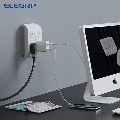 ELEGRP 6-Outlet Extender with Central Anchor, 3-Prong Grounded Wall Tab, Multiple Outlet Extender with 6 Electrical Outlets, ETL Listed, 1 Packs, White