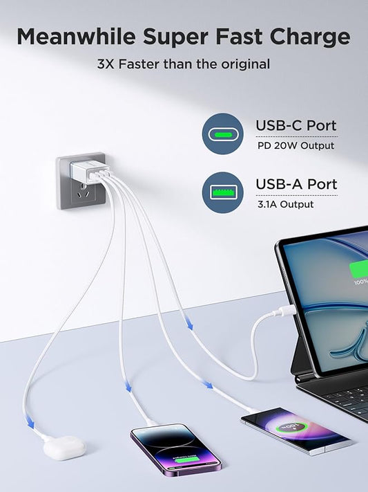 40W USB C Charger Block, 2Pack 4-Ports Type C Fast Phone Charging Cube with 6FT USBC to USBC Cord, Multiport Wall Plug Power Brick Box Compatible with iPhone, Samsung, iPad Pro, Cellphones Charger