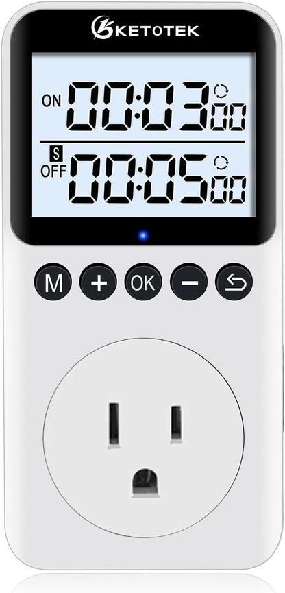 KETOTEK KTTS02 Digital Timer Outlet Plug in Timer Switch Socket Indoor Infinite Repeat Cycle Electrical Timer Switch, Countdown Timers for Lights,Aquarium,Pets Home Appliances