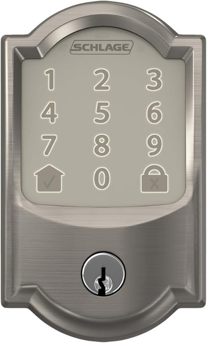 Schlage Encode Smart WiFi Deadbolt Lock for Front Door - Keyless Entry with App or Touchscreen - Works with Alexa, Hey Google, & Airbnb - Create Codes for Guests - Satin Nickel Silver