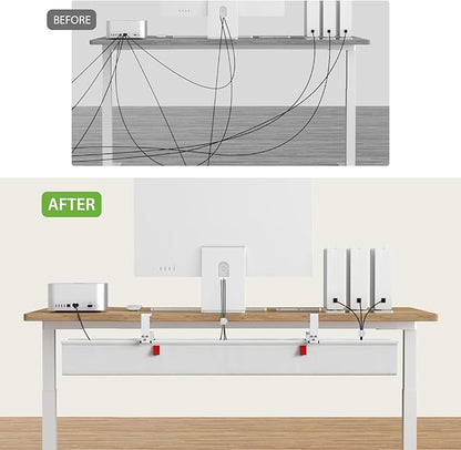 KEEGH Extra Large 48" Under Desk Cable Management Tray - Under Desk Cord Management - Clamp/Screw Mount - Support Upto 70lbs - Fabric Wire Management - Cable Raceways Cord Hider for Office/Home, White