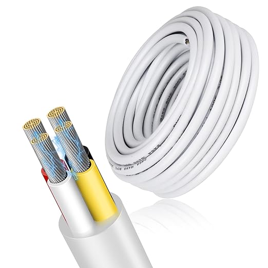 16 Gauge 4 Conductor Electrical Wire, 100FT Low Voltage 16/4 Tinned Copper Stranded 4 Wire Cable, 16 AWG White Flexible Extension Power Cord for Sprinkler, Thermostat, Speaker, Irrigation, Automotive